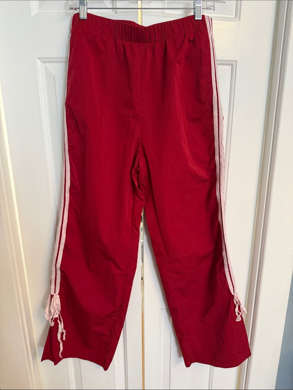 Red Jogger Pants with White Side Stripes